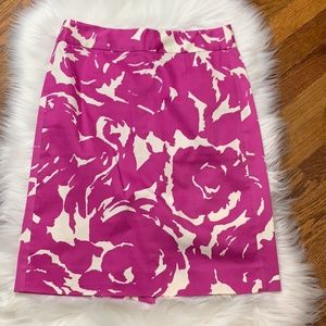 J. Crew Pink & White Floral Sateen Pencil Skirt